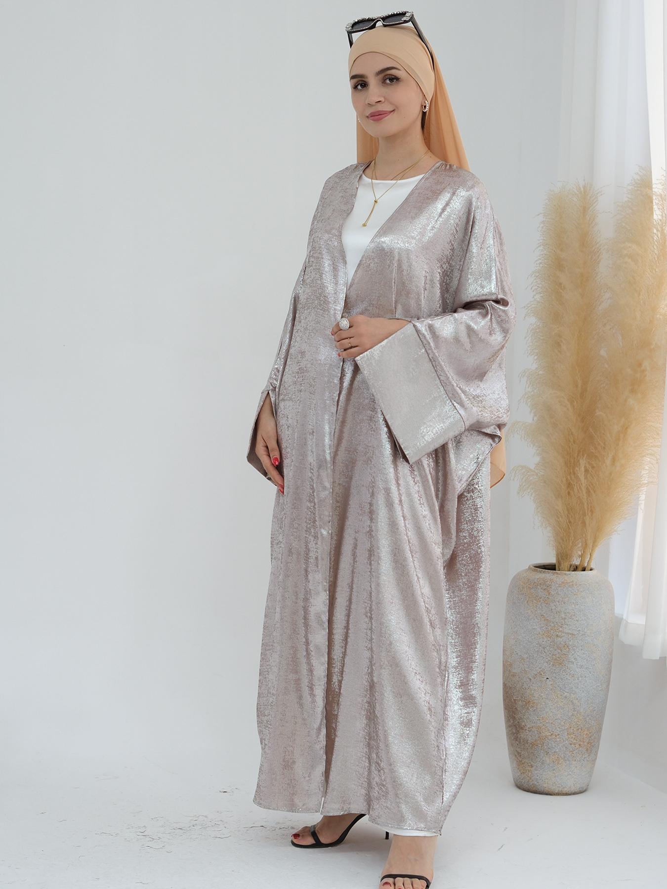 Muslim Women's Lightweight Open Abaya, Elegant Plain Woven Fabric, Loose-Fit Long Robe for All Seasons, No Scarf Included, Modesty Abaya