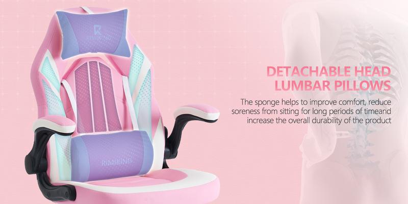 RIMIKING  Ergonomic Gaming Chair,Adjustable Lumbar Support,High-Back Design,Smooth Recline,Soft PU Armrests,Durable and Sturdy,360° Rolling Wheels