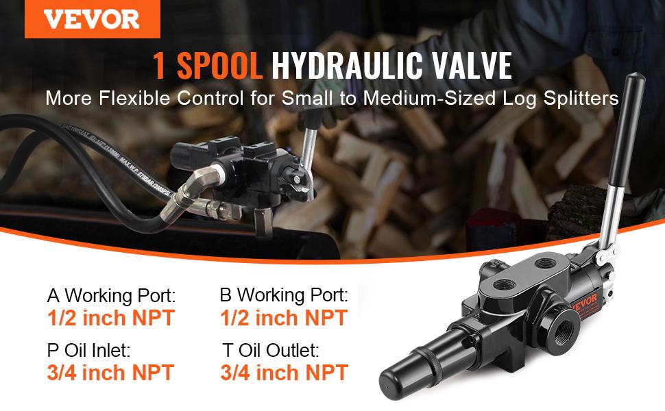 VEVOR Hydraulic Log Splitter Valve 1 Spool, 25 GPM Hydraulic Directional Control Valve, 3626PSI Hydraulic Loader Valve, Hydraulic Joystick Control Valve for Small Tractors, Loaders, Log Splitter