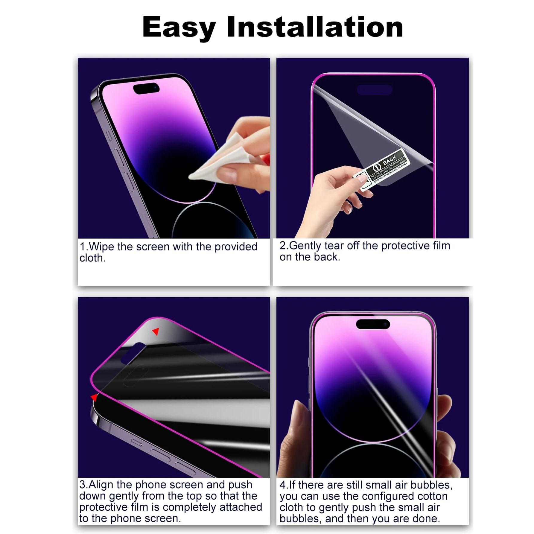 Anti-peep Glow in The Dark Tempered Glass Screen Protector, 2 Counts Phone Screen Protective Film, Phone Accessories Compatible with iPhone 14 13 15, Cover