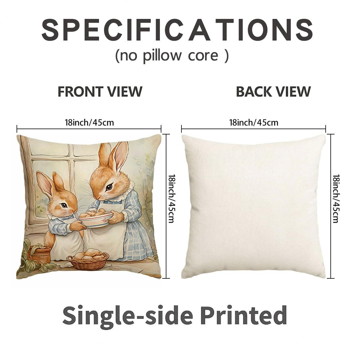 4pcs Easter Cute Rabbit Pillow Cover, Retro Style Cartoon Rabbit Easter Spring/Summer Season Decorative Cushion Cover, 18x18 inch Pillowcase, Farmhouse Holiday Decorative Pillow Cover, Suitable for Living Room, Sofa, Office, Outdoor (No Pillow Core)