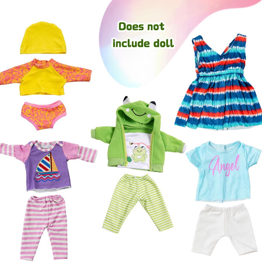 DEARBEI 5 PCS 16-18 inch Baby Doll Clothes Outfit Pajamas for Baby Doll Clothes, 17 Inch Doll and for 18 Inch Girl Doll Outfits 2 Years Old