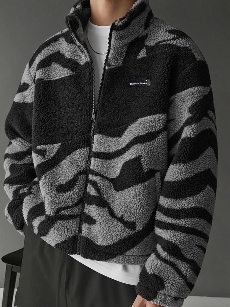 Unisex Y2K Style Gothic Runes Cross Pattern Streetwear Camo Colorblock Fall Winter Fleece Warm Jacket Coat, High Street Culture Gift,Couple outfits and trendy outfits