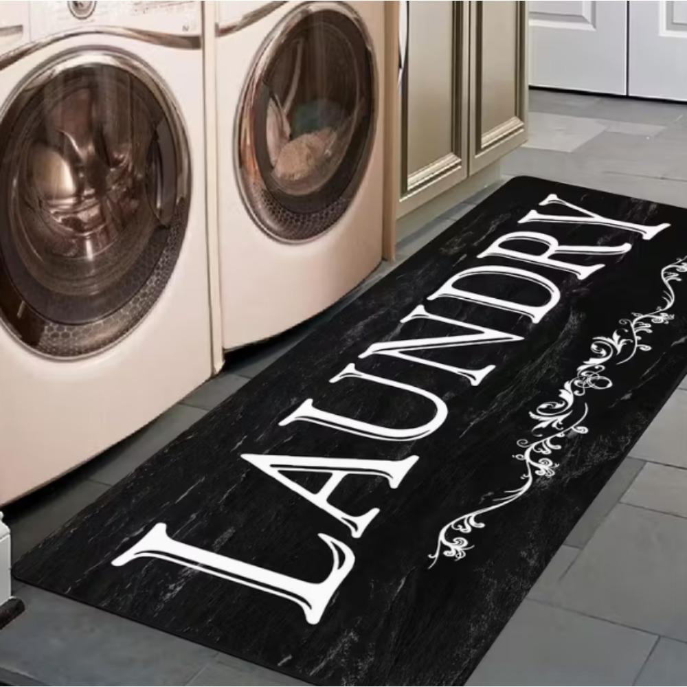Black and White Text Pattern Floor Mat Suitable for Laundry Room Floor Decoration Carpet Corridor Kitchen Comfortable Soft Standing Mat