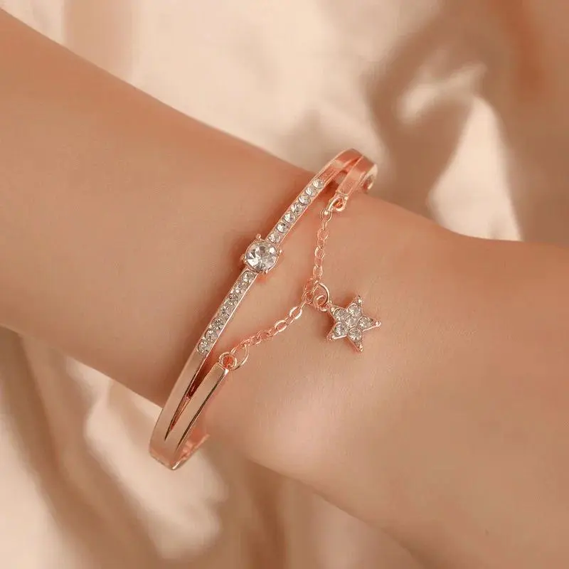 New Luxury Jewelry Stainless Steel Bracelets & Bangles Female Heart Forever Love Charm Bracelet for Women Gifts