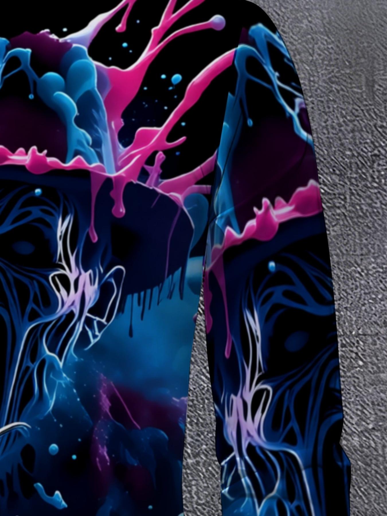 Men's Summer Long Sleeve Shirt Fashion Casual with a Freddy Krueger-style neon horror splatter print Button Shirt