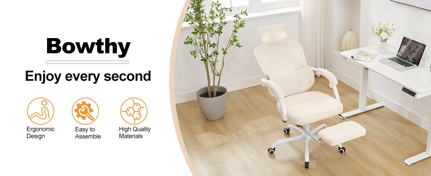 Ergonomic Office Chair with Footrest,Mesh Home Office Desk Chair with Adjustable Lumbar Support & Headrest,90-135 Comfy Reclining Chair,High Back Computer Executive Chair,360 Swivel Task Chair