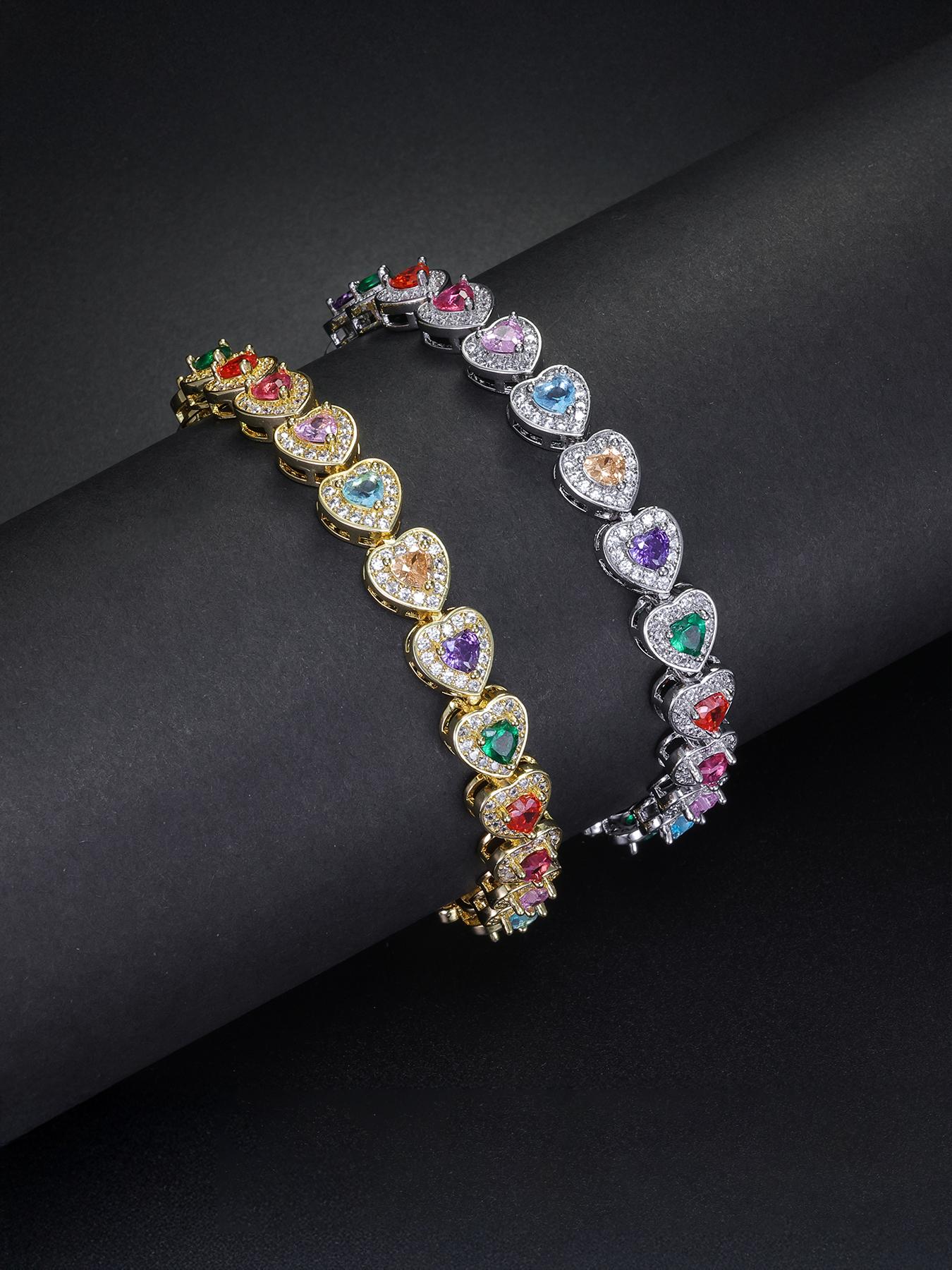1PC ICED CHICS colorful heart-shaped bracelet, Exquisite Bracelet, an elegant and noble bracelet. Give it to your mother or partner. It's beautiful and fashionable, enhancing your temperament
