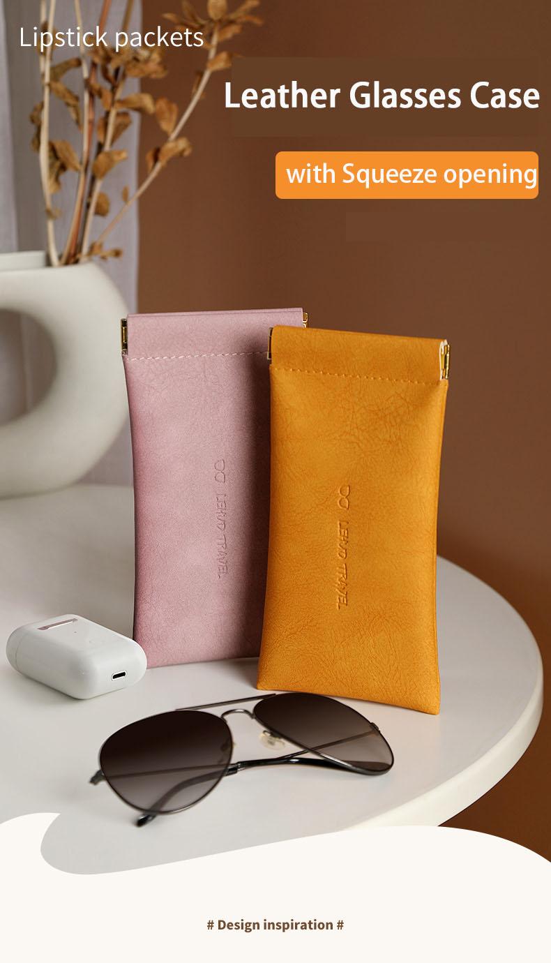 Leather Eyeglasses Cases PU Soft Sunglasses Pouch Squeeze Top Portable Glasses Cases for Men Women