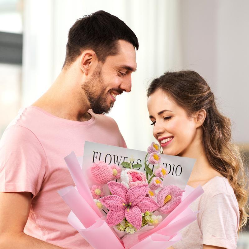 Handmade Crochet Flower Bouquet, Includes Roses, Tulips, Lily of the Valley, Calla Lily, Perfect for Mother's Day, Graduation, Birthday, Anniversary Gifts