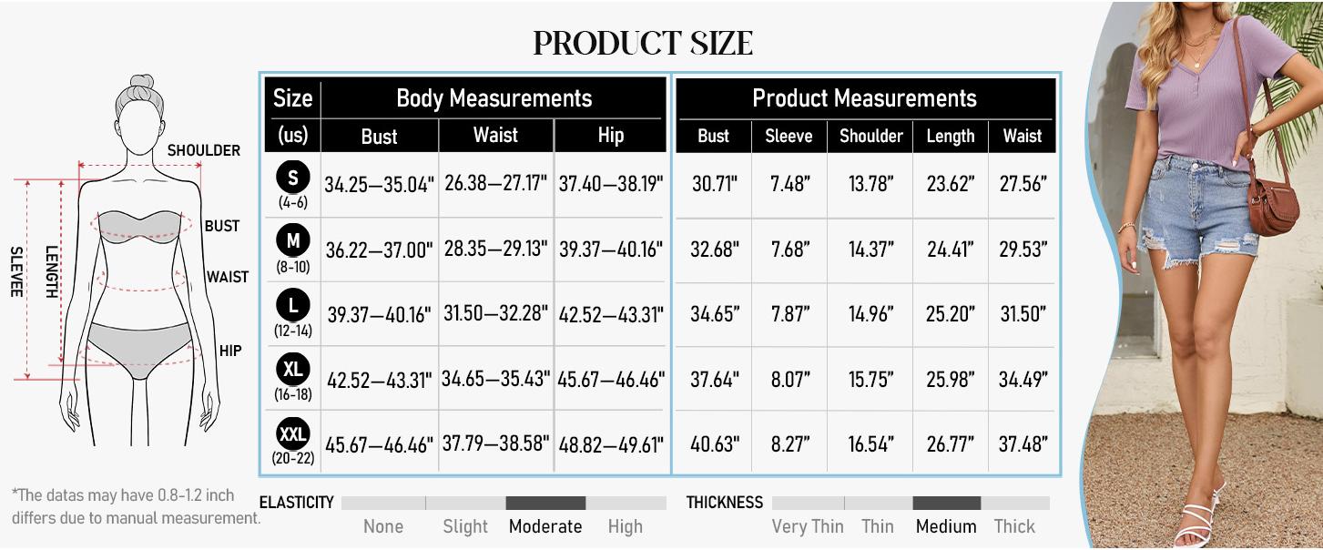 MEROKEETY Women's Summer Short Sleeve V Neck T Shirts Casual Ribbed Button Henley Knit Tops Blouse