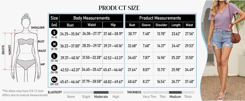 MEROKEETY Women's Summer Short Sleeve V Neck T Shirts Casual Ribbed Button Henley Knit Tops Blouse