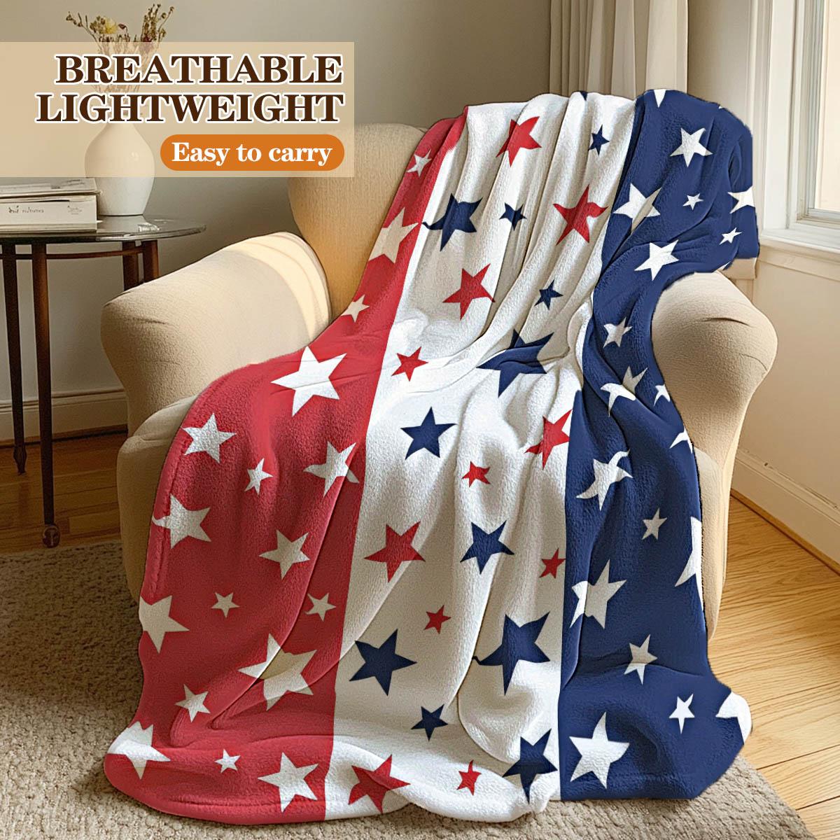 Striped Star Print Blanket, Soft Flannel, Breathable Warm Cozy, Sofa Bedroom Pet Use, Multiple Sizes Available, Gift Idea