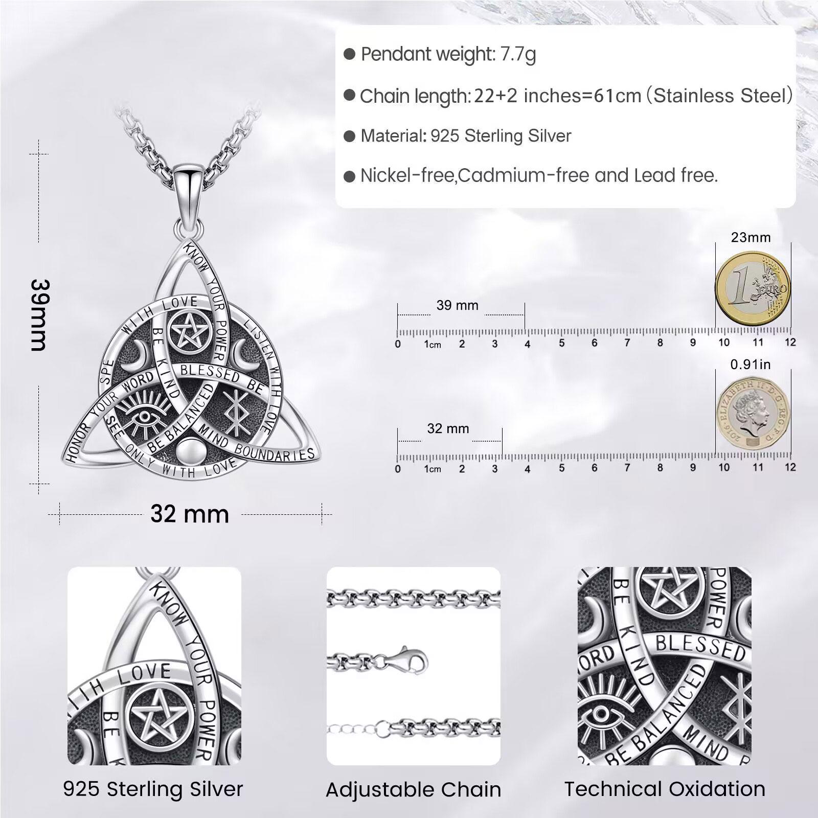 DRINSPER 925 Silver Vintage Celtic Knot Pendant Necklace, S925 Sterling Silver Triquetra Necklace, Nudo De Bruja Plata Triquetra Amuleto, Simple Design Gothic Necklace,Streetwear Hip Hop Accessory,Viking Witch Jewelry Casual Matching Jewelry for Women Man