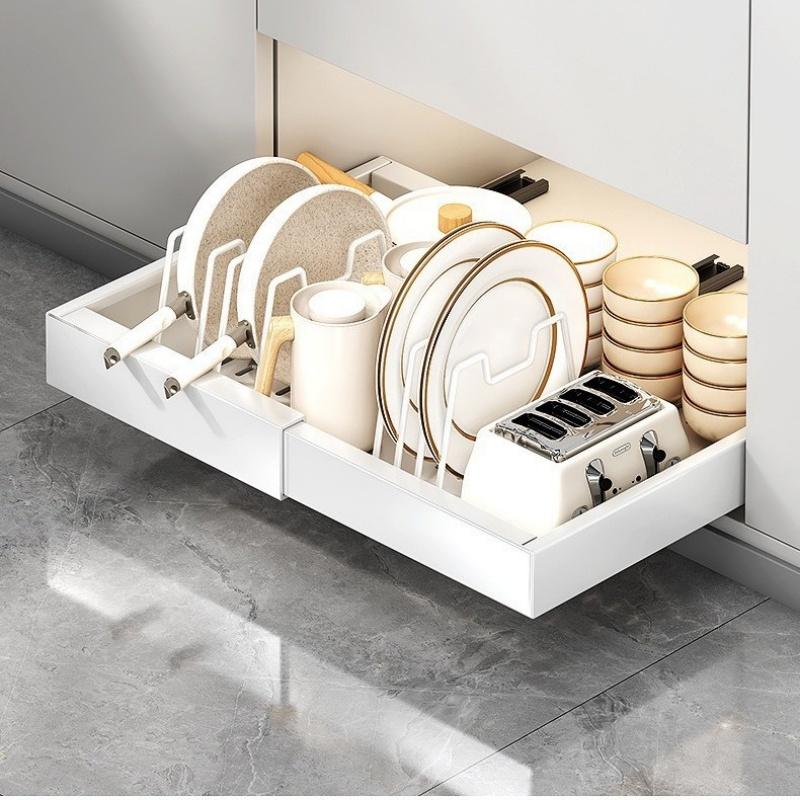 Expandable Cabinet Pull-Out Rack, Kitchen Drawer Storage Shelf, Home Cabinet Organizer for Spices Pots Bowls, Space-Saving Design