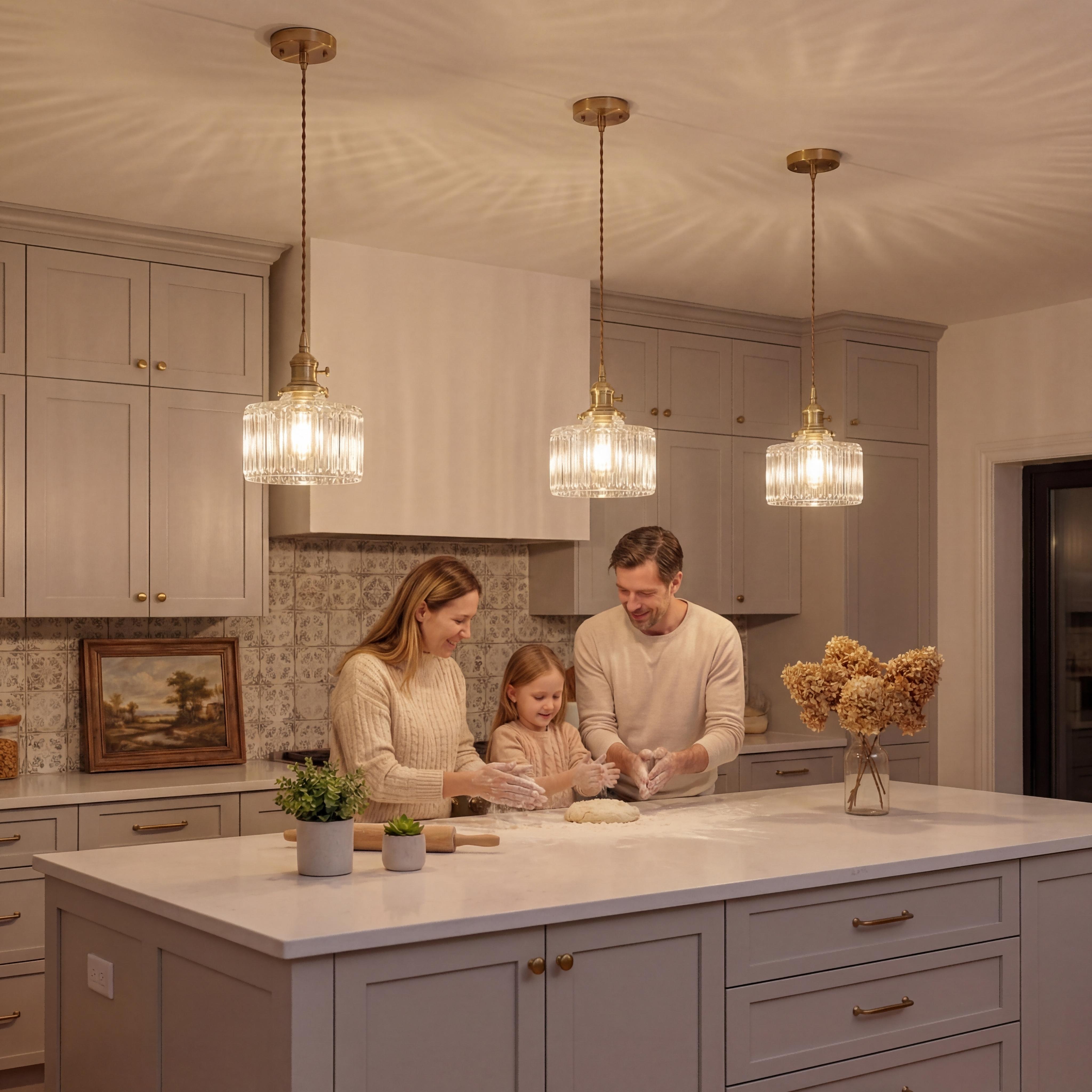 1pc Crystal Chandelier, Modern Adjustable Height Hanging Bedside Lamp, Farmhouse Glass Shade, Suitable for Dining Room Bedroom Kitchen Bar(E27x1 Base, Not Included)