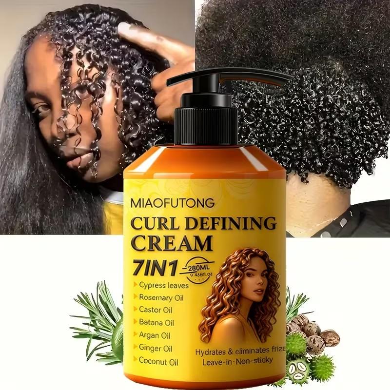 Curl Cream with 7-in-1 Hair Oil - Infused with Biota Essence, Rosemary Oil, Castor Oil, Babassu Oil, Argan Oil, Ginger Oil & Coconut Oil. Deep Moisture, Radiant Shine, Long-Lasting Voluminous Style. Perfect for Waves