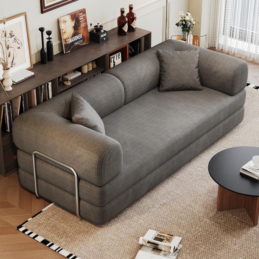 78.8" Compression Sofa, Convertible Floor Sofa Bed-with Pillow Back Support Armrest, Comfy Futon Couch Sleeper Bed, Loveseats Boneless Modular Sectional Sofa, Corduroy Fabric, for Living Room, Bedroom