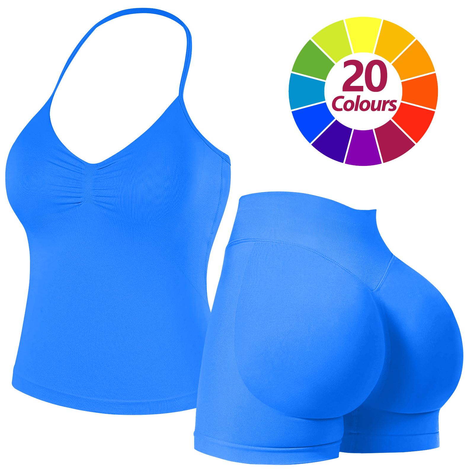 RICH BRIA 2PC Gym Set for Women, Halter Top & High Waist Impact Shorts Sports Set, Sporty Breathable Quick Dry Outfits for Yoga Gym Fitness Running, Ladies Sportswear for Summer, Workout Clothes, Athletic Gym Sets Clothing, Aleisure Wear Clothing