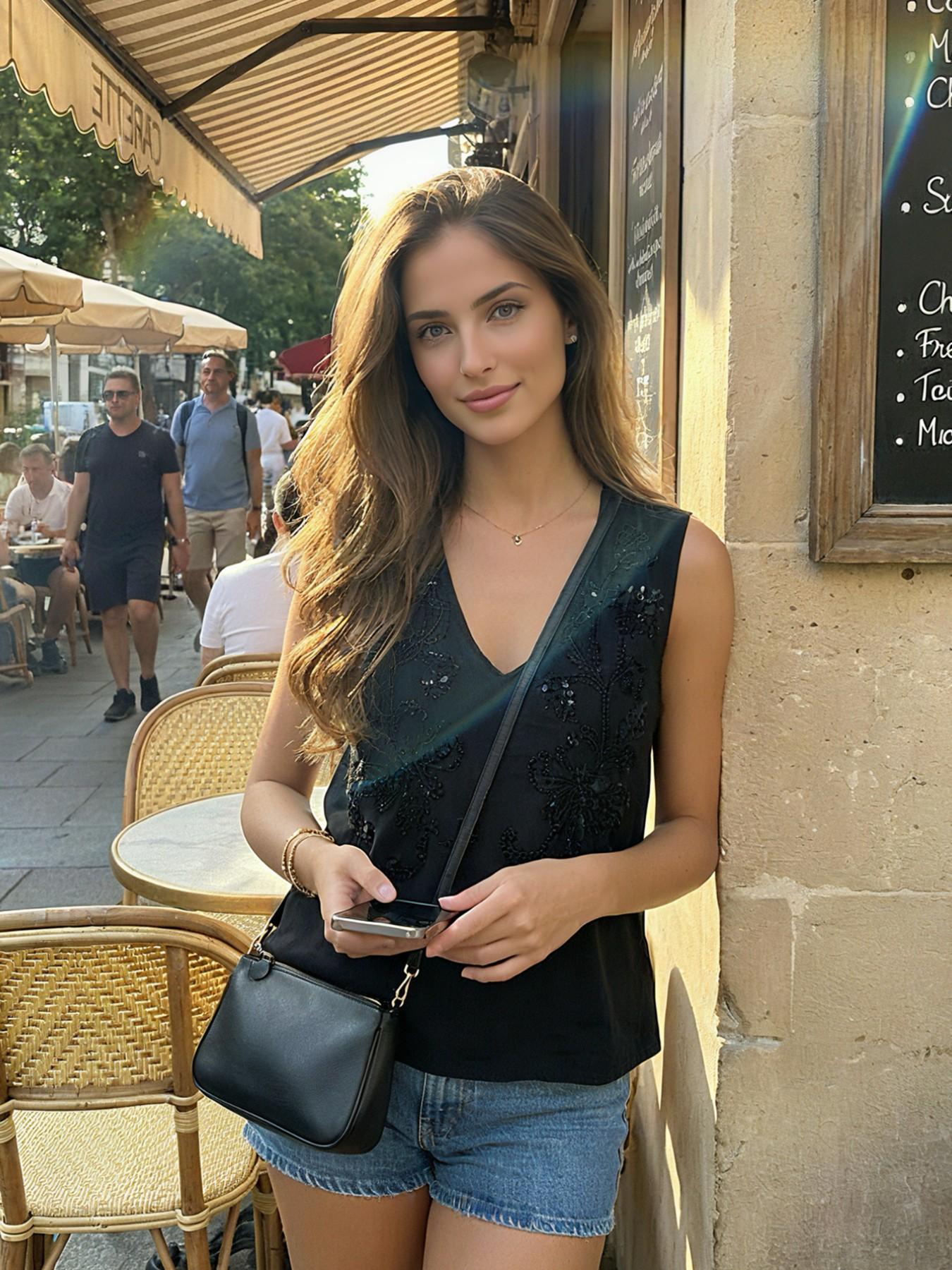 Women's V-Neck Sleeveless Top, French Vintage Style Embroidered Sequins Design, High-Quality Fashionable Summer Wear