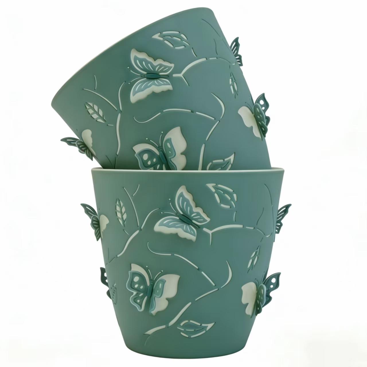 2pcs Flying Butterfly Pattern Double-Layer Flower Pot, Multi-Color Insect Design, Drainage Hole, Indoor & Outdoor Garden Decor, Home Gift