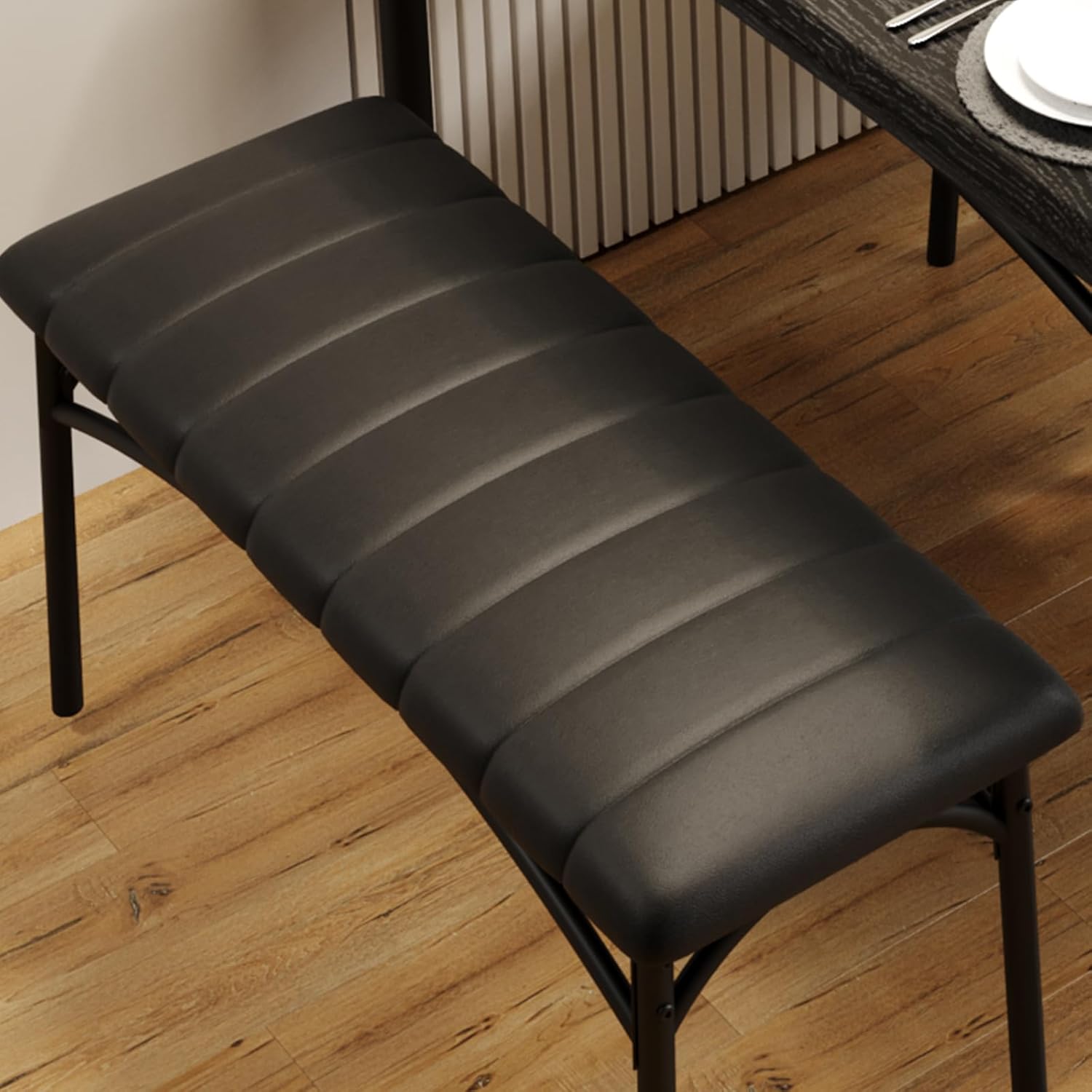 4-Piece Dining Set for 4 with Table, 2 Chairs & Upholstered Bench, Rectangular Wood Kitchen Table for Small Spaces, Apartments & Breakfast Nook 4-Piece Dining Set for 4 with Table, 2 Chairs & Upholstered Bench, Rectangular Wood Kitchen Table for Small Spaces, Apartments & Breakfast Nook