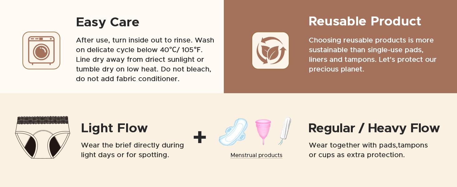 INNERSY Women's Lace Mid Waisted Cotton Period Panties 3-Pack