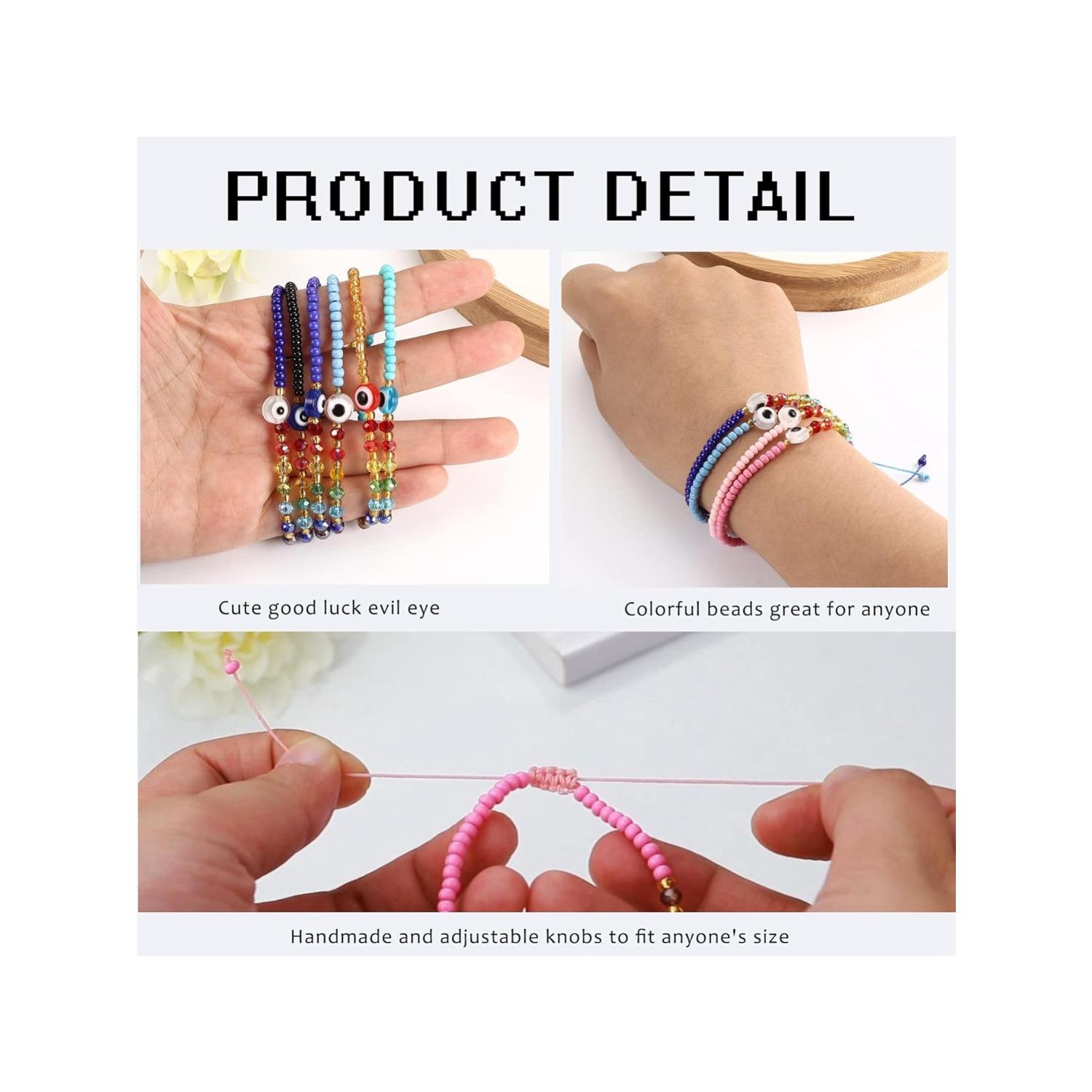 12Pcs Colorful Beaded Evil Eye Bracelets for Women Men Handmade Black Red Adjustable Ojo Bracelets Good Luck Protection Bracelet Jewelry Gift for Friends Family