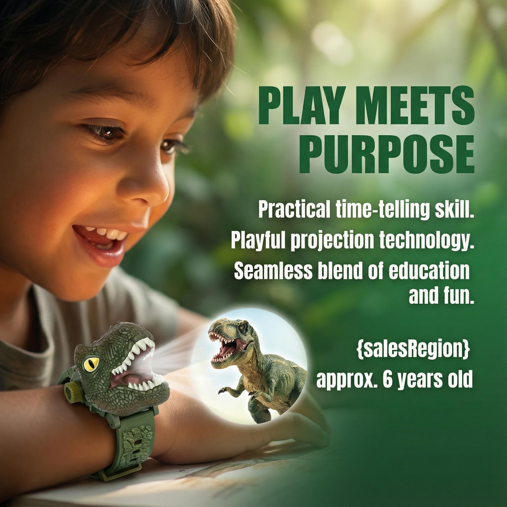 Digital Whimsical Dinosaur Learning Watch for Toddlers, Interactive Projection Toy, Silent Time Teaching Feature, Adjustable Soft Strap, Children's Day Gift