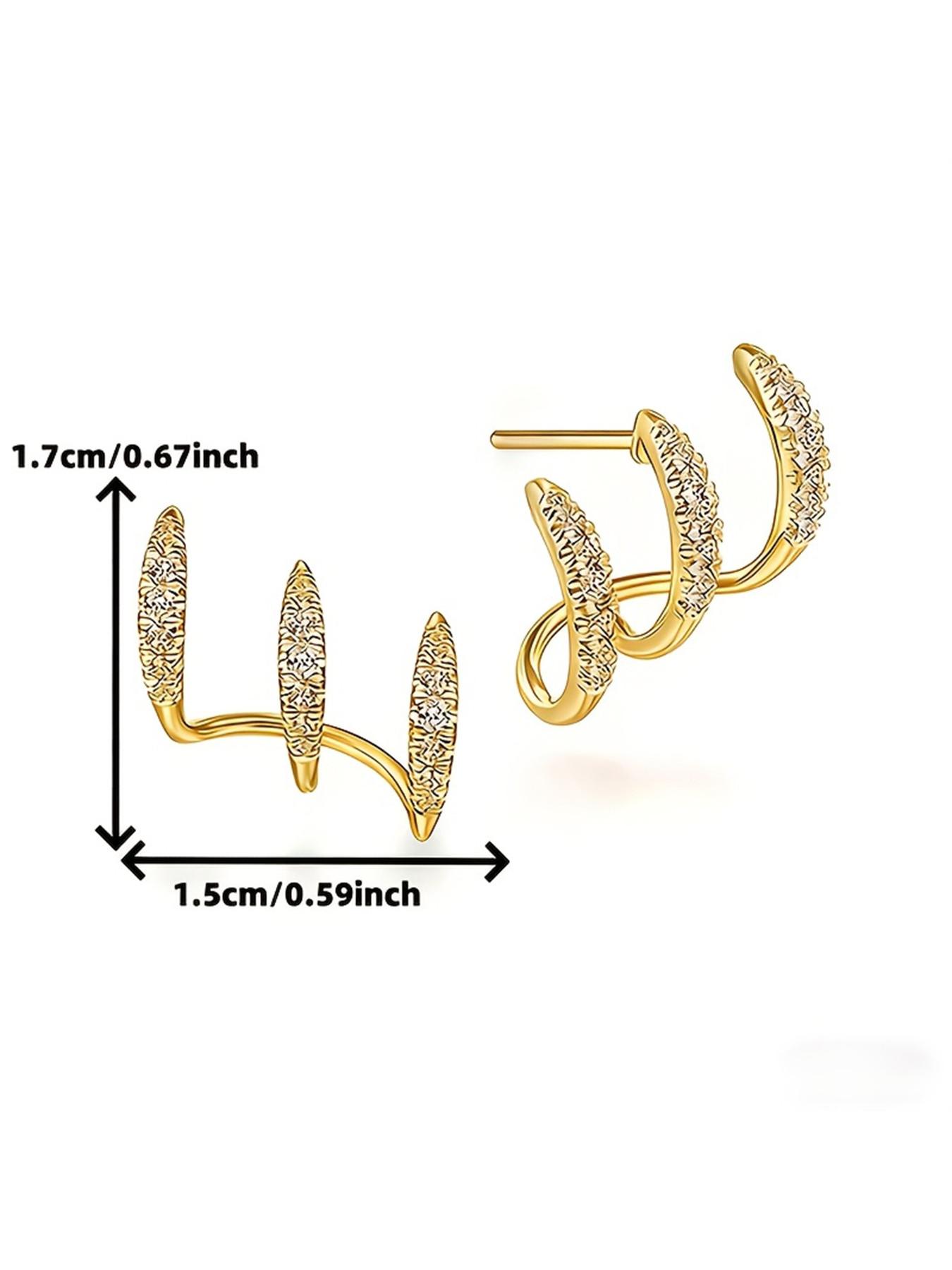 Elegant Three Claw Bangle Earrings, Sparkling Luxury Design, Perfect for Daily Wear & Music Festivals, Hypoallergenic Gift for Women