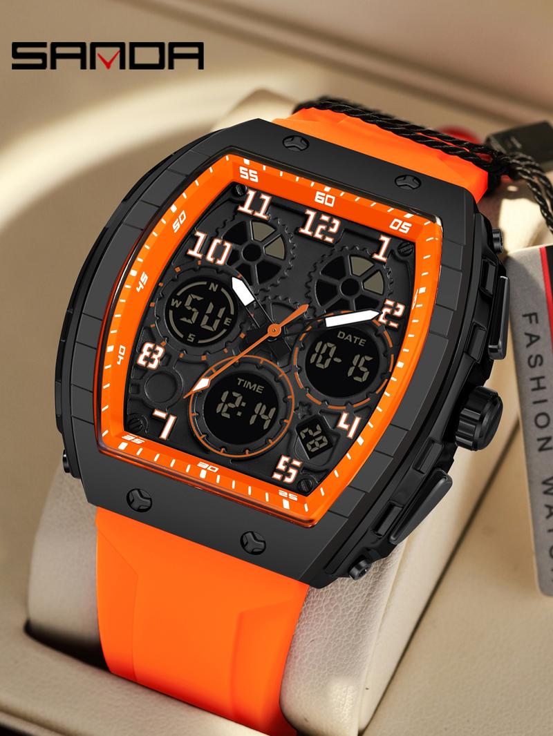 Men's Fashion Digital Analog Watch, Casual Sporty Quartz Digital Watch with Luminous Dial & Alarm Function, Waterproof Watch with Digital Display for Men with Box