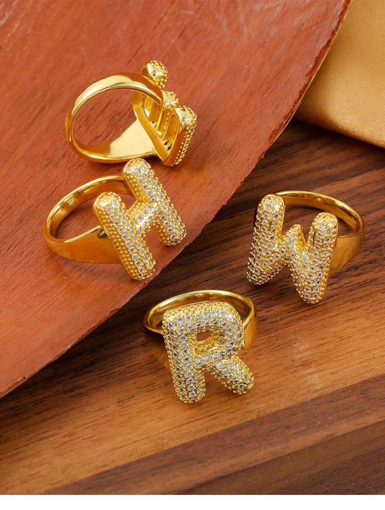GGRIL Bubble 14K Gold Plated initial rings for women chunky golden rings bubble A-Z initial ring adjustable rings for women open letter ring