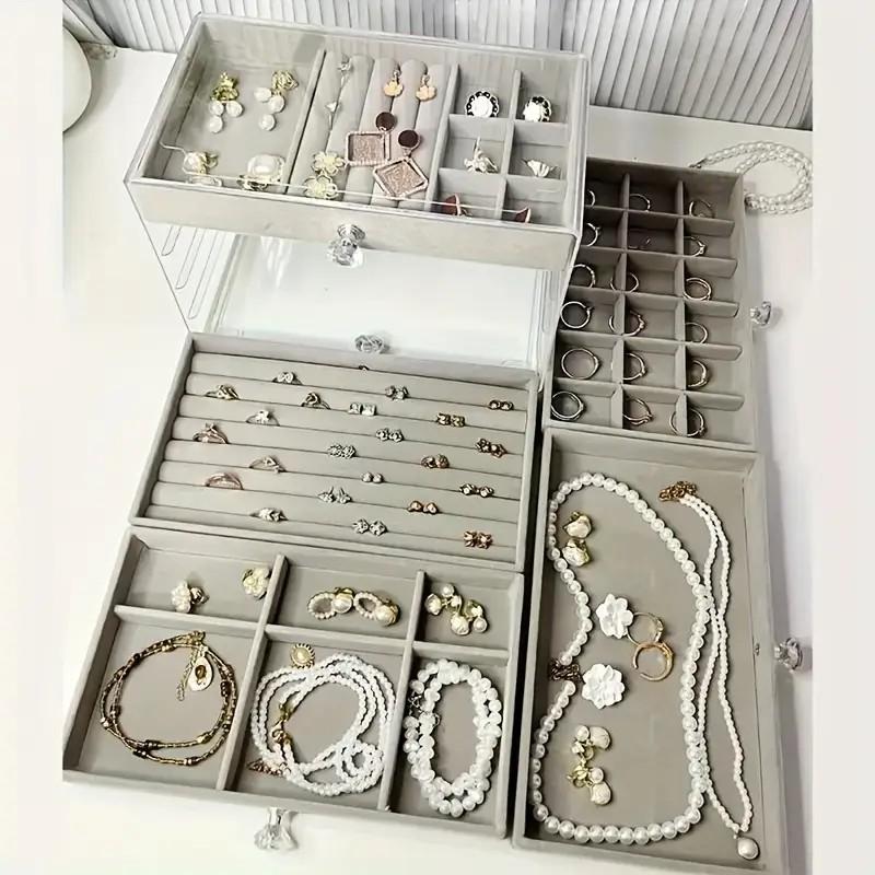 Light luxury home accessory storage! Transparent multi-layer design, velvet lining to prevent scratches, large capacity for storing earrings and necklaces. Suitable for bedrooms, studies, bathrooms, and for organizing jewelry and cosmetics.