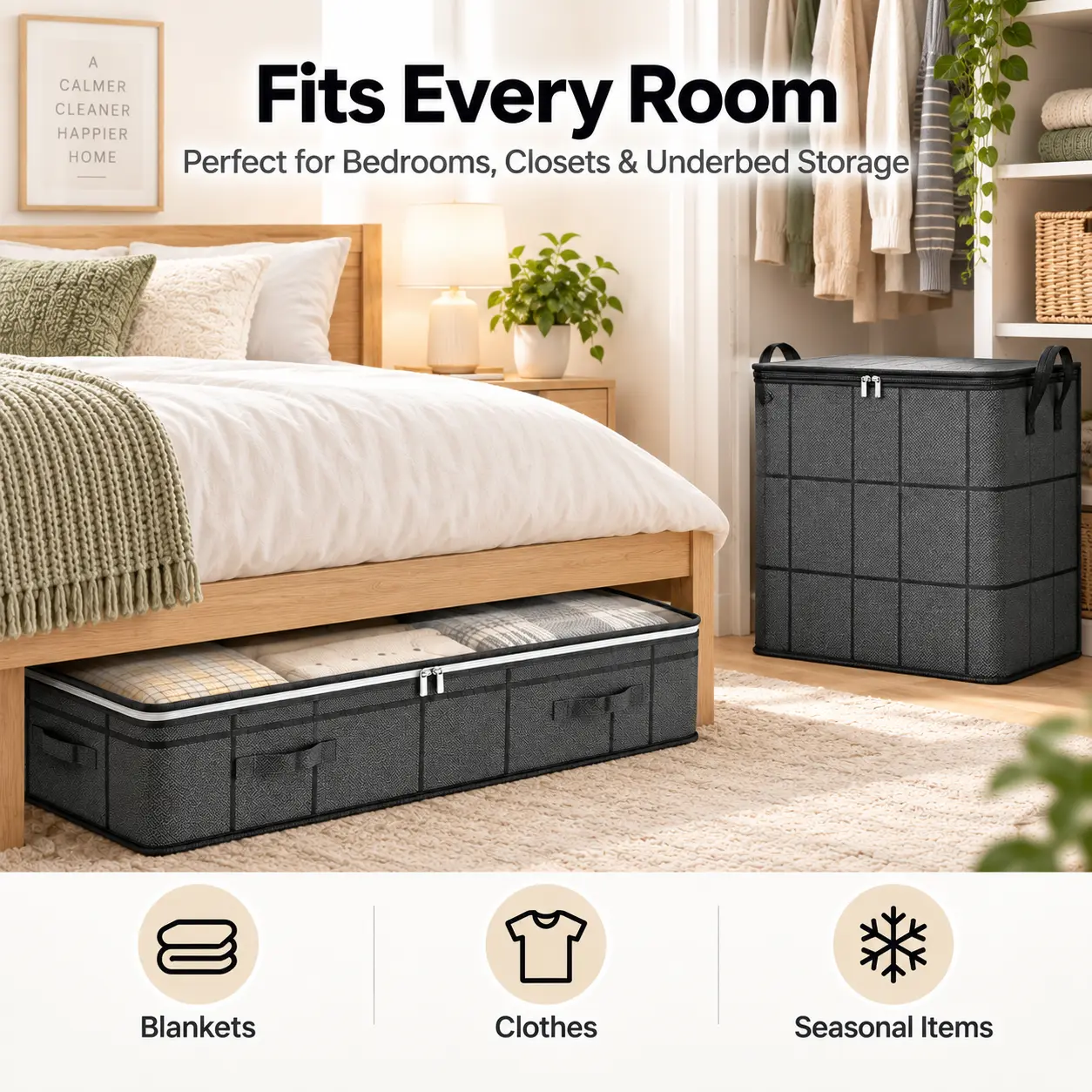 Foldable Fabric Storage Box with Zipper Lid & Carry Handles - Large Capacity Storage Organization Solution for Bedroom Closet, Under Bed Use, Multiple Sizes,outdoorfun