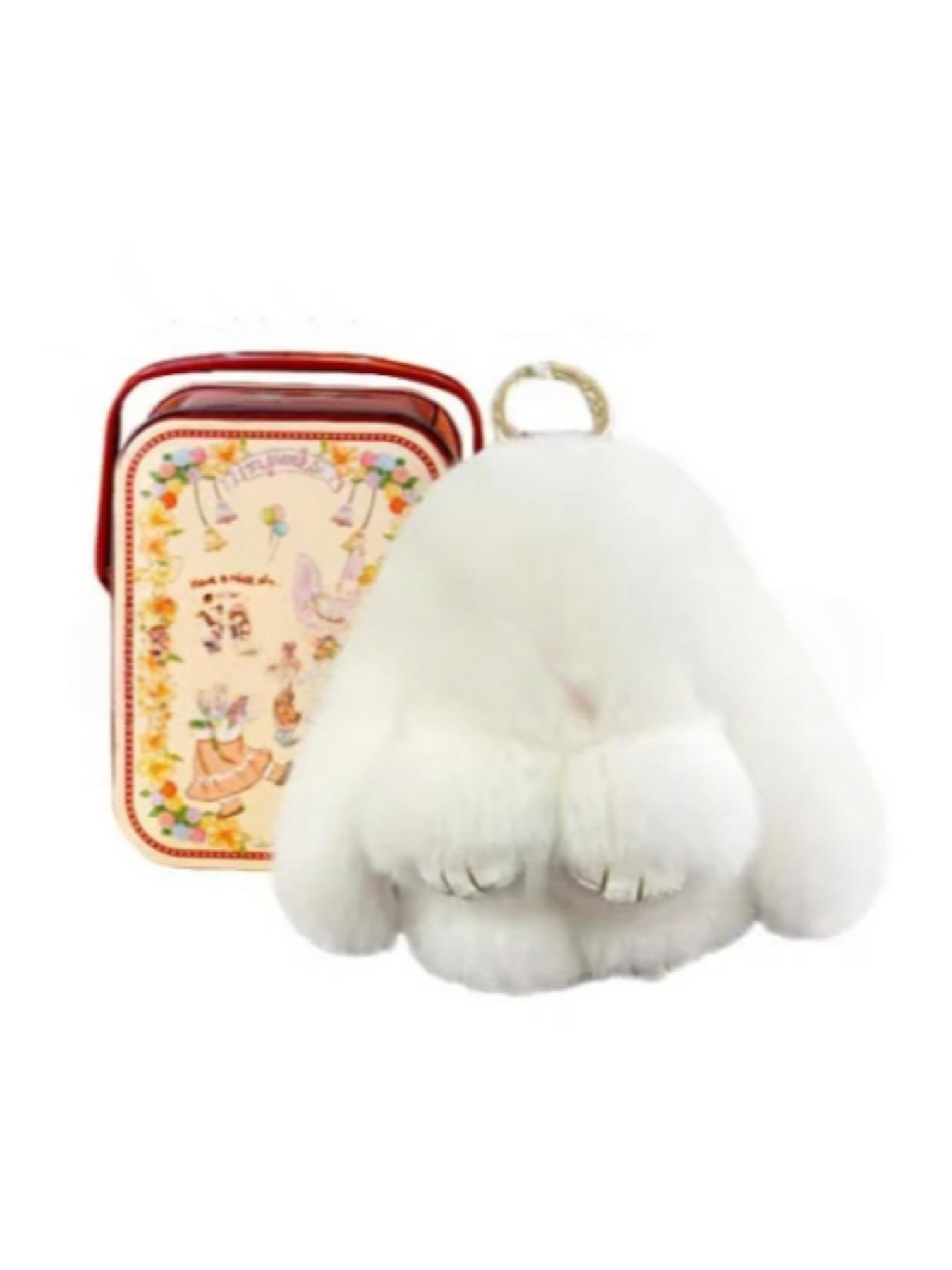 Handmade Rabbit Keychain with Design Tin Box, Creative Gift for Girls, Soft Fuzzy Bunny Pendant, Travel Accessory, Birthday Present