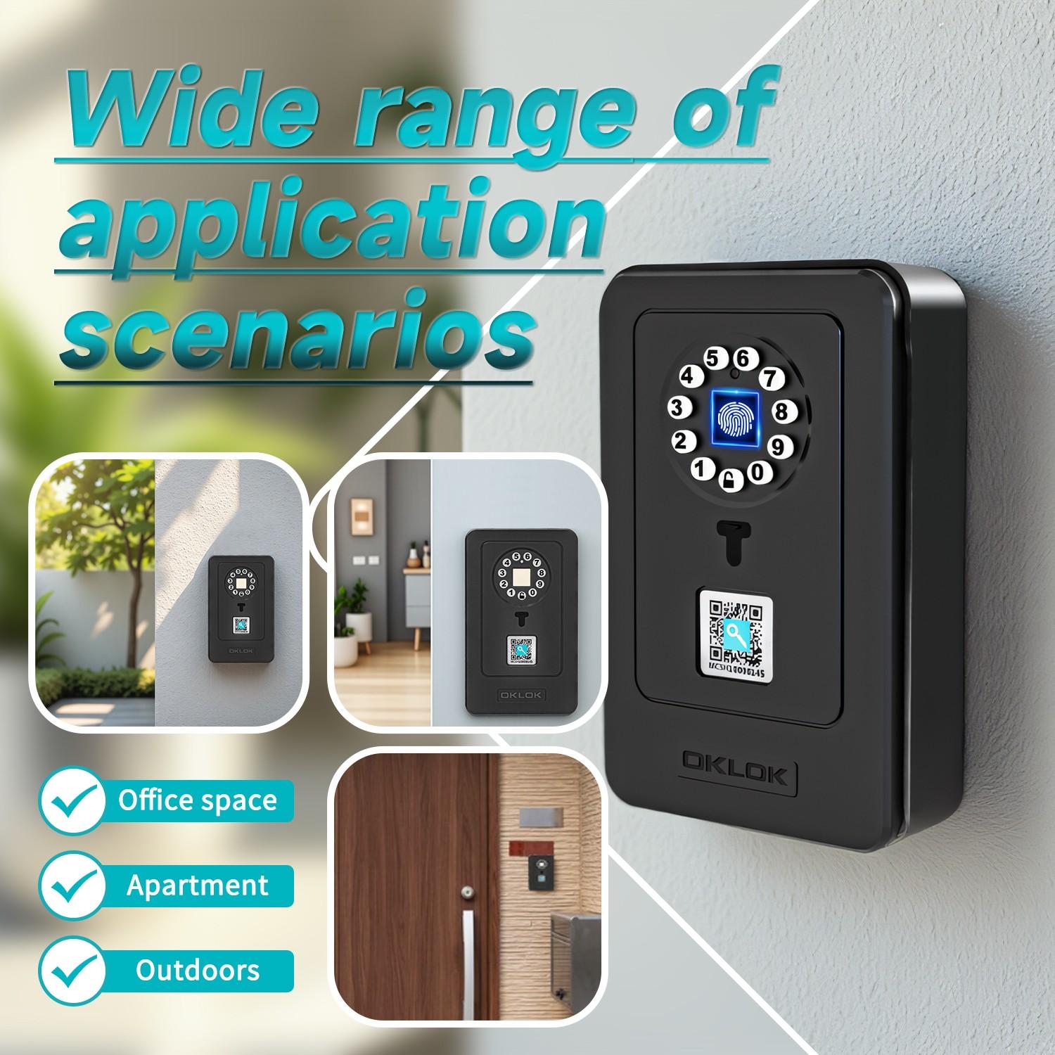 OKLOK New Smart Lock Boxes, Fingerprint Key Box, Bluetooth-compatible Key Box with APP Control & Passcode, Waterproof Wall Mounted & Door Hanging