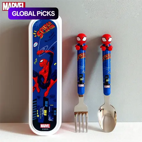 Marvel Officially Licensed Spider-Man Portable Fork and Spoon Set, 3D Figural Stainless Steel Cutlery with Travel Case, Lunchbox Utensils for Office, School, Picnic, and Camping, Gift for Teens, Heavy-Duty Tableware #GLOBAL PICKS