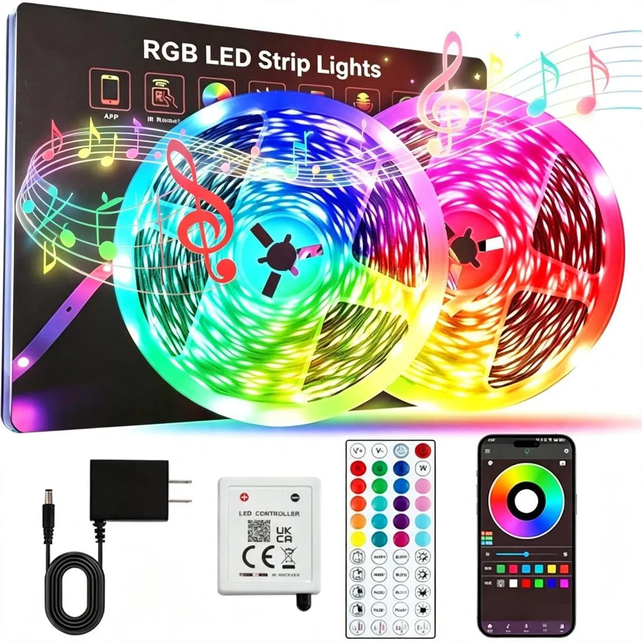 2 Pack 50FT Smart Led Strip Light RGB Color Changing Time Setting Music Sync Strip Lights with both App and Remote Control for Bedroom Indoor Lighting, for Christmas Gifts, Strip Light Multi Color, Light Strip RGB Color