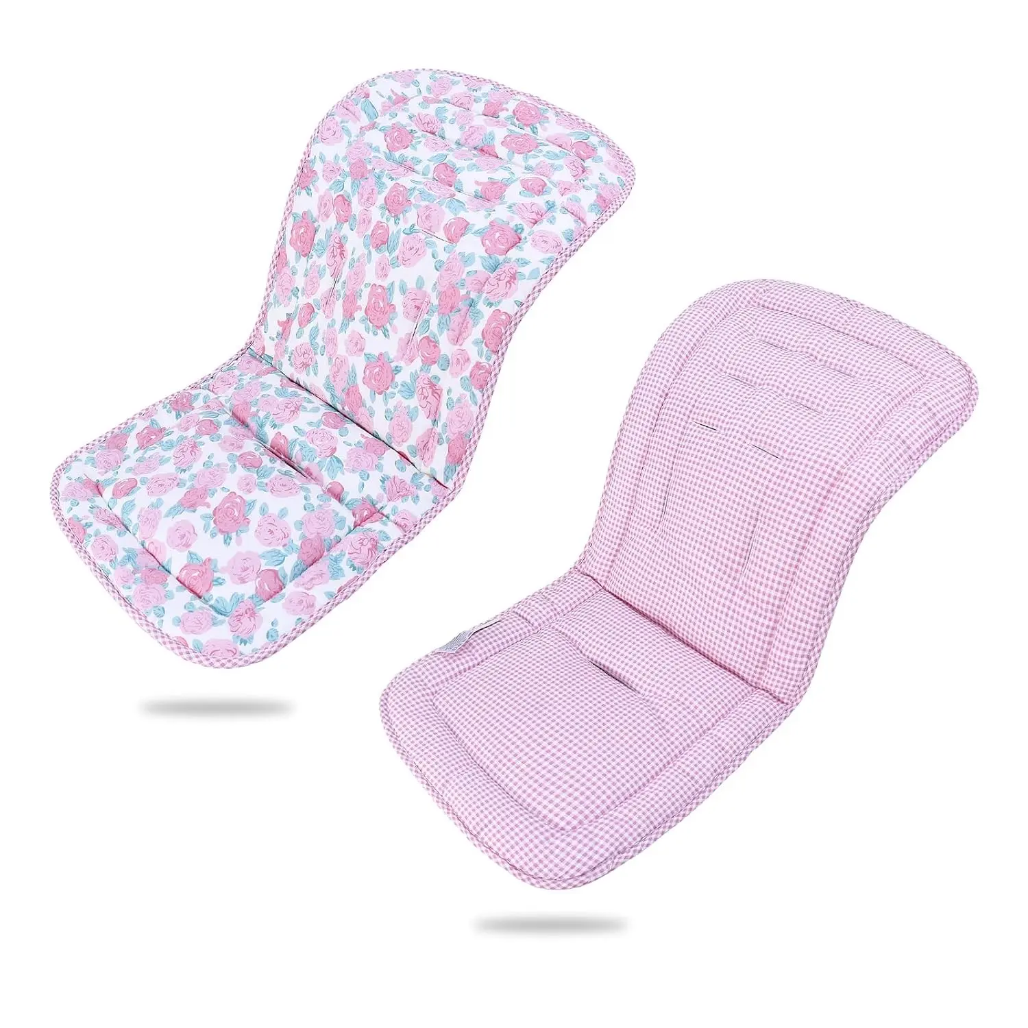 Baby Stroller Cushion, Infant Car Seat Insert - Reversible, Universal, Breathable & Soft Newborn Stroller Mat, 100% Cotton Cover Toddler Seat Pad Liner, 34x78cm, 1 Pack (Pink Rose + Pink Plaid)Gift