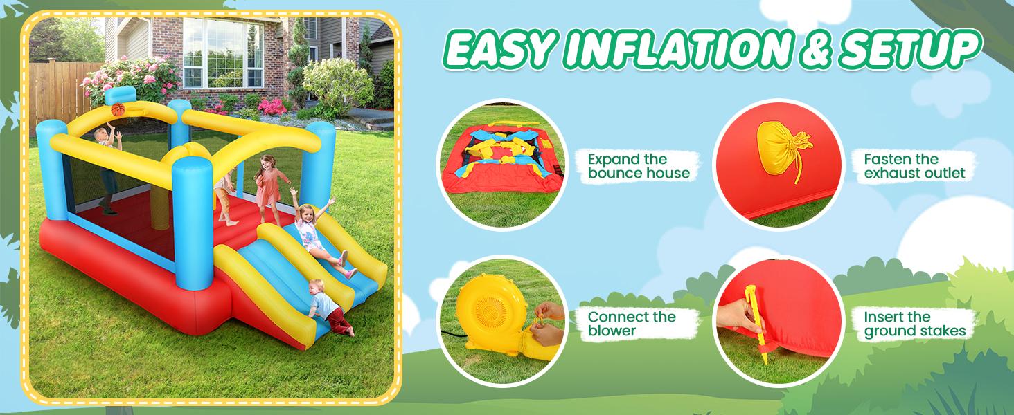 AKEYDIY Inflatable Bounce House with Double Slide, 13ft X 9ft Jumping Castle, Blower Included, Large Bounce Area/Obstacle/Basketball Hoop, Bouncy House Indoor & Outdoor Party Gift for Boy Girl,Christmas Gifts,Holiday Gifts