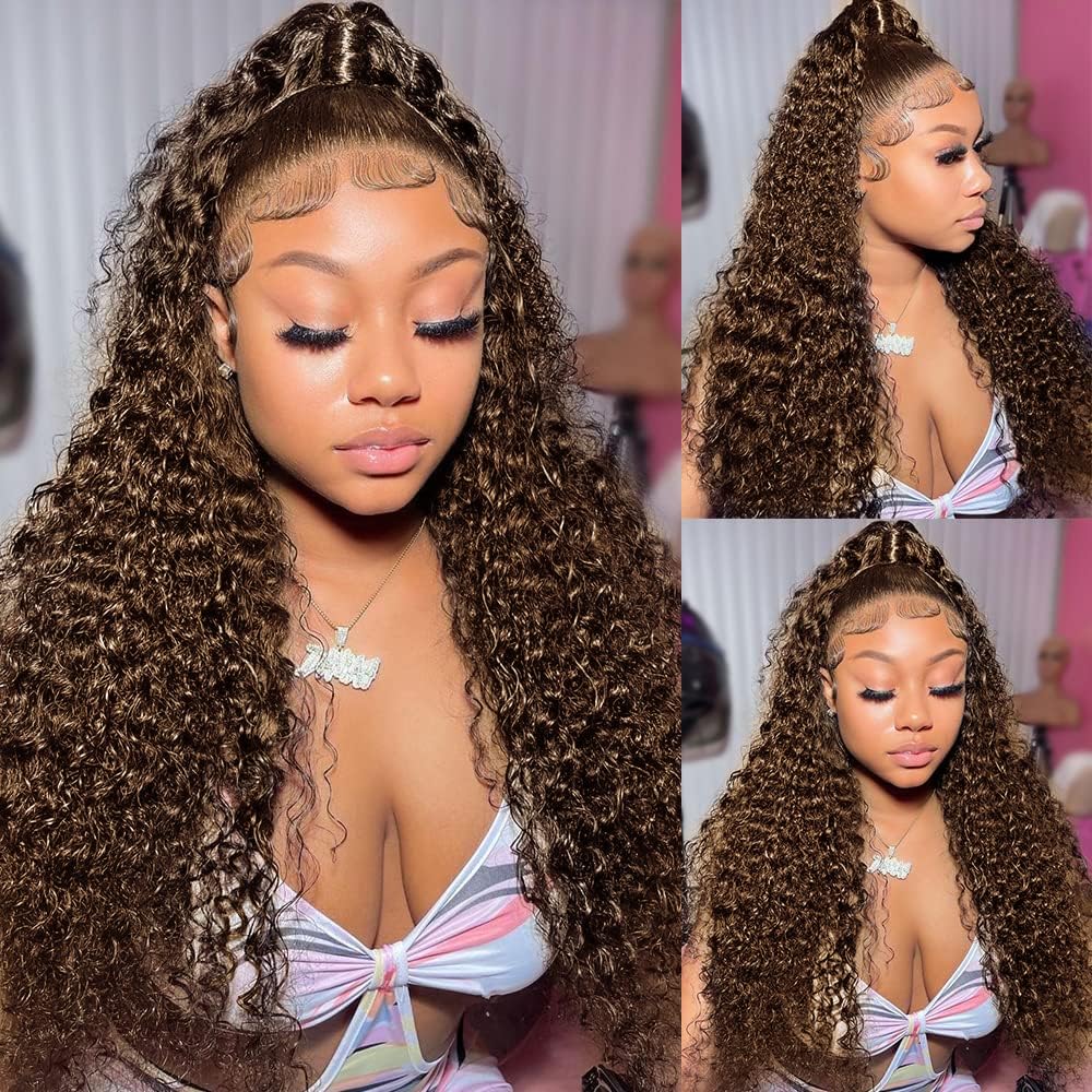 [NEW IN]Bling Hair Chocolate Brown Deep Wave 13x6 HD Transparent Lace Front Wigs Brazilian Deep Curly Human Hair Wigs for Black Women Pre Plucked with Baby Hair 180% Denisty