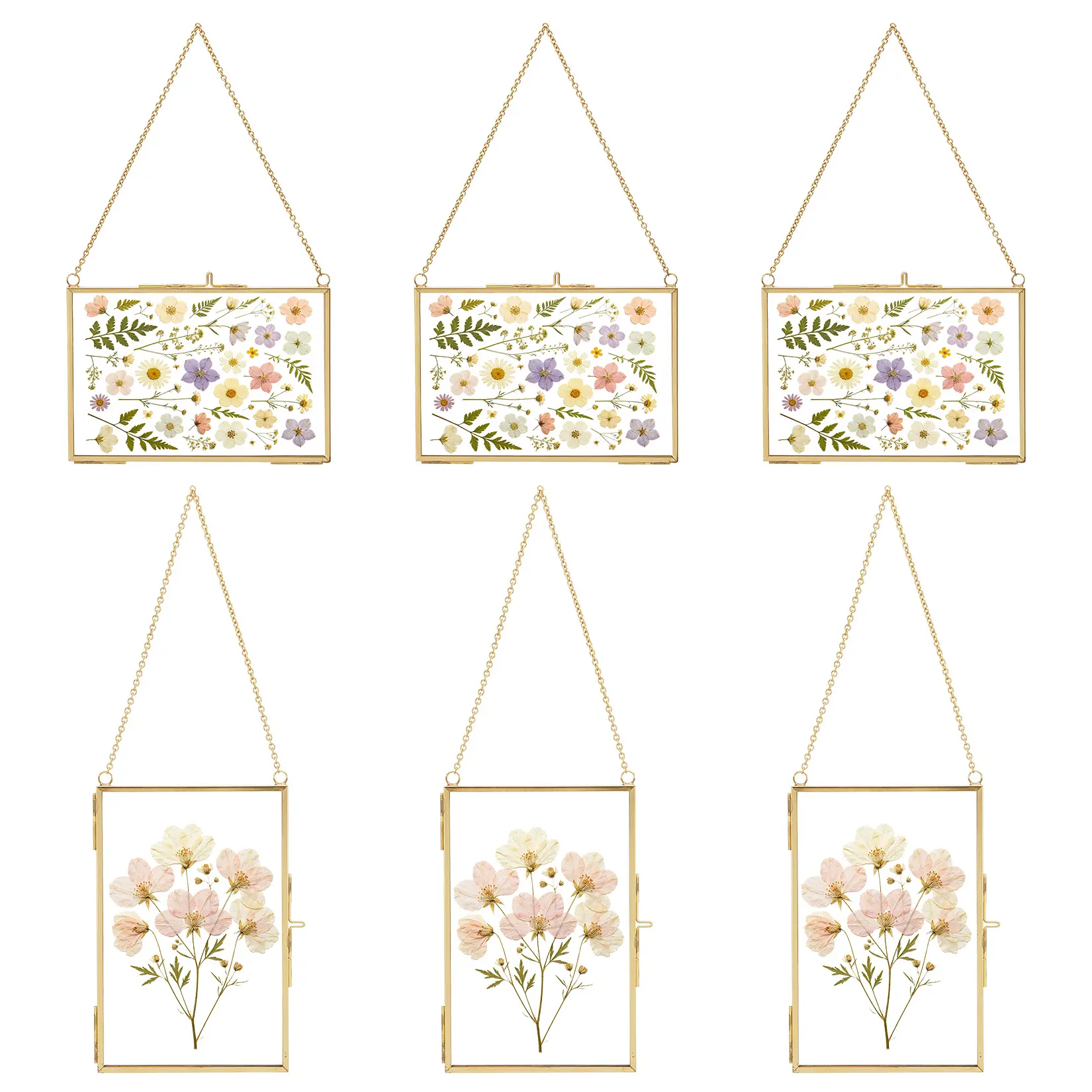 6-Pack 150x100mm Gold Glass Picture Frames, 3 Horizontal & 3 Vertical Photo Display for Gallery Wall, Modern Metal Decorative Frame Set