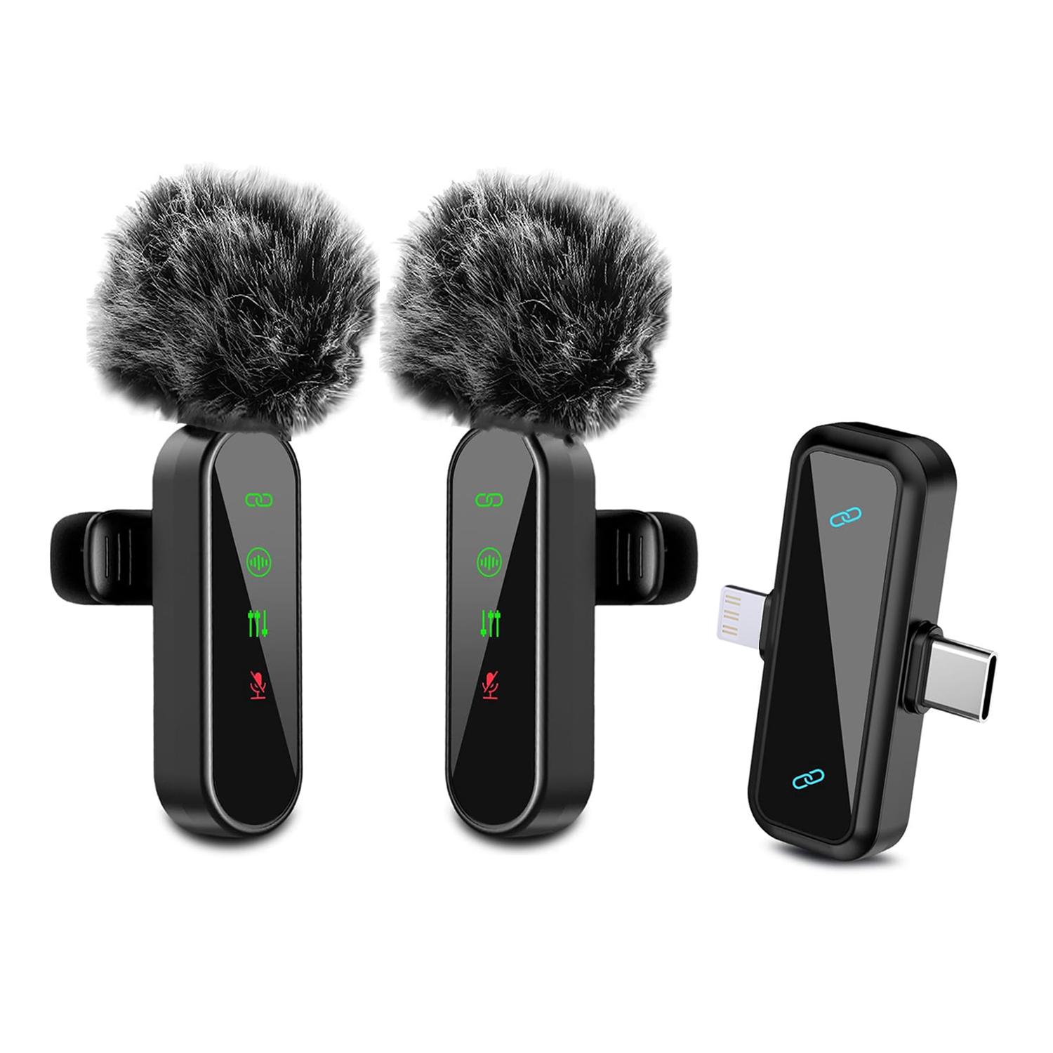Professional Wireless Lavalier Microphone for iPhone, Android -, Mini Microphone with Status Display, Rechargeable Lapel Mic, Crystal Clear Sound Quality for Recording, Live Streaming, Vlog, TikTok
