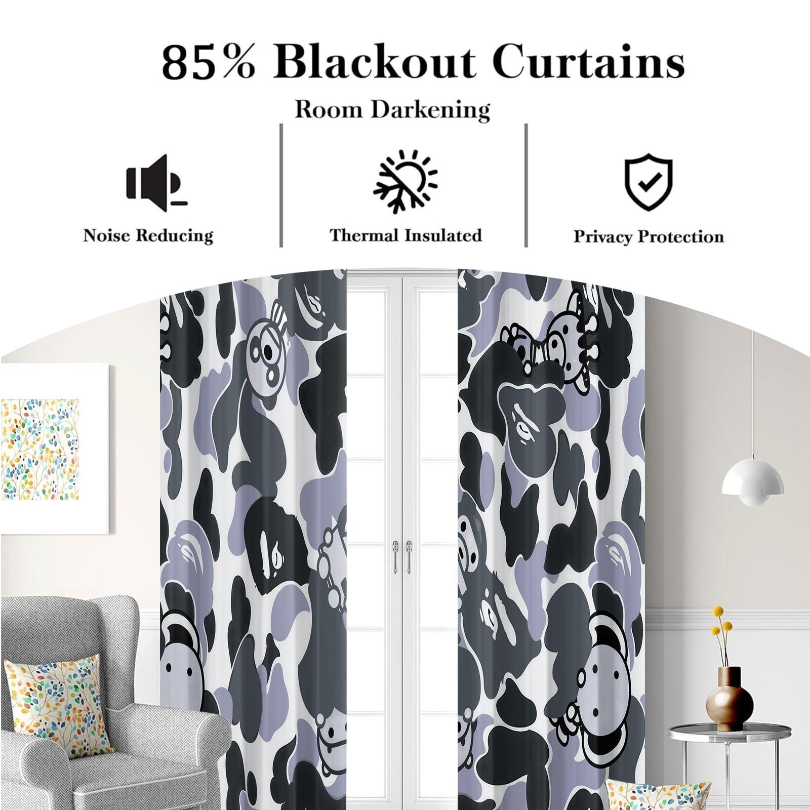 2 PCS Cartoon Camouflage Anime Style Blackout Curtains, Youthful Personalized Decorative Window Curtains, Easy to Open & Install, 85% Blackout Rate, Perfect Housewarming Christmas Birthday Gift for Teens & Trendy Toy Lovers