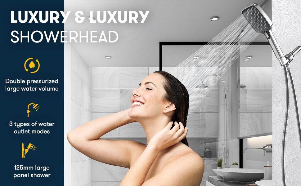 High Pressure Multi-Mode Handheld Showerhead - Anti-clogging nozzles, built-in power wash function for cleaning tubs, tiles and pets, extra-long stainless steel hose, wall and ceiling mounts.