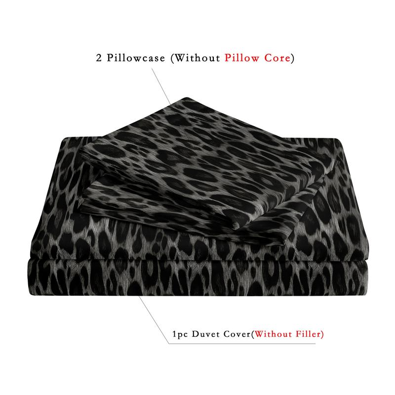 black Gray Leopard Print Decorative Duvet Cover Set, 3 Counts/set Including 1 Duvet Cover & 2 Pillowcases Without Filler , Soft Comfortable Bedding Set For Home Bedroom