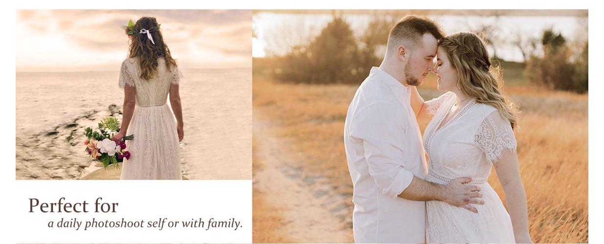 MEROKEETY Women's V Neck Short Sleeve Floral Lace Wedding Dress Bridesmaid Cocktail Party Maxi Dress