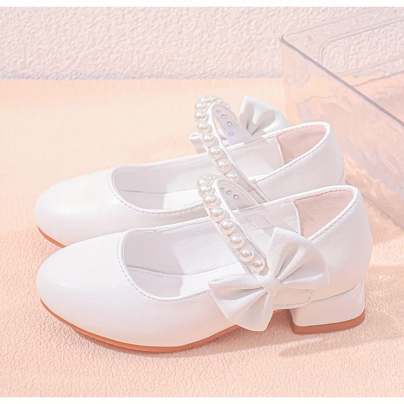 2025 Girls' Princess Theme Round-Toe Flat Shoes - White Bow Detail, Comfortable Everyday Kids' Footwear