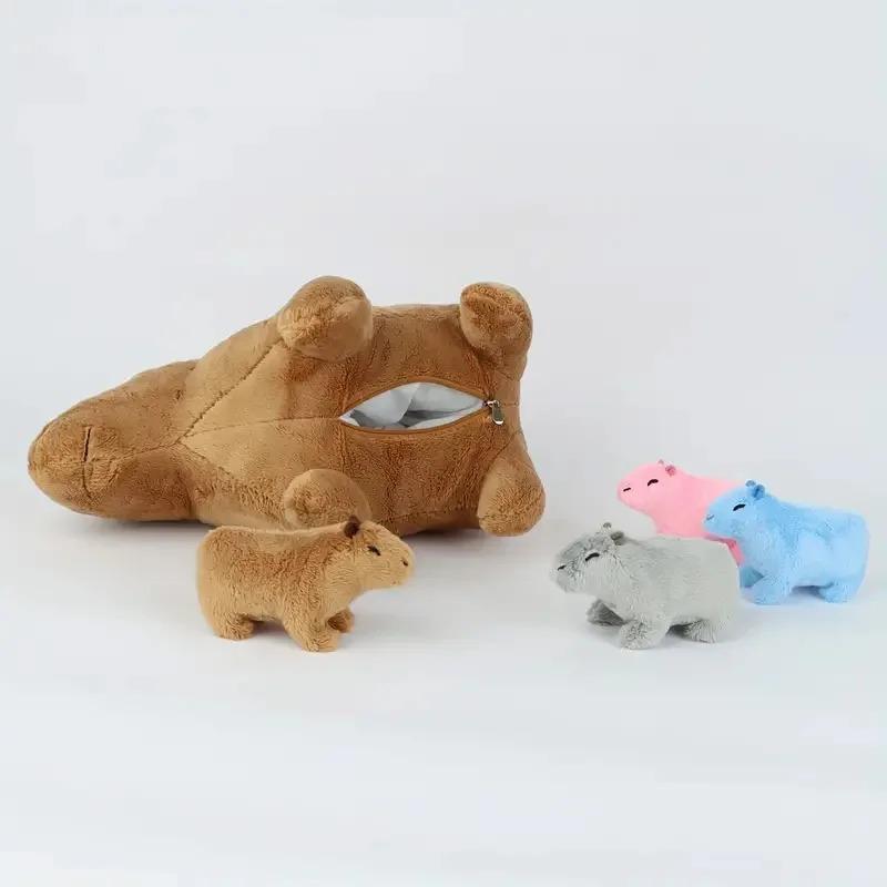 Kawaii Capybara Mom & Baby Plush Toy Set with Colorful Babies