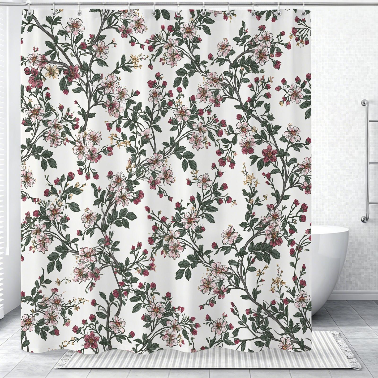 Vintage Pink Carnation Floral Waterproof Shower Curtain, Easy to Install, Perfect for Home, Hotel & Dorm Bathroom Decor